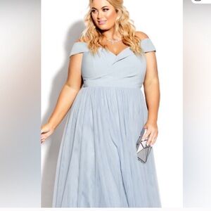 City Chic rippled love Off-Shoulder Light Blue Plus Tulle formal Dress Sz 20